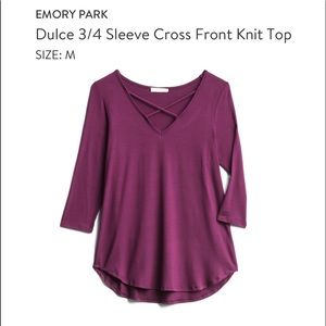 Emory Park Dulce 3/4 Sleeve Cross Front Knit Top